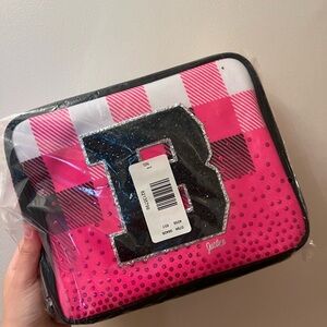 Justice Pink and Black Glitter Initial Lunch Bag